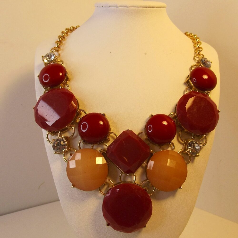 Statement Necklace Wine & Burgundy Tones with Large Rhinestone Detail